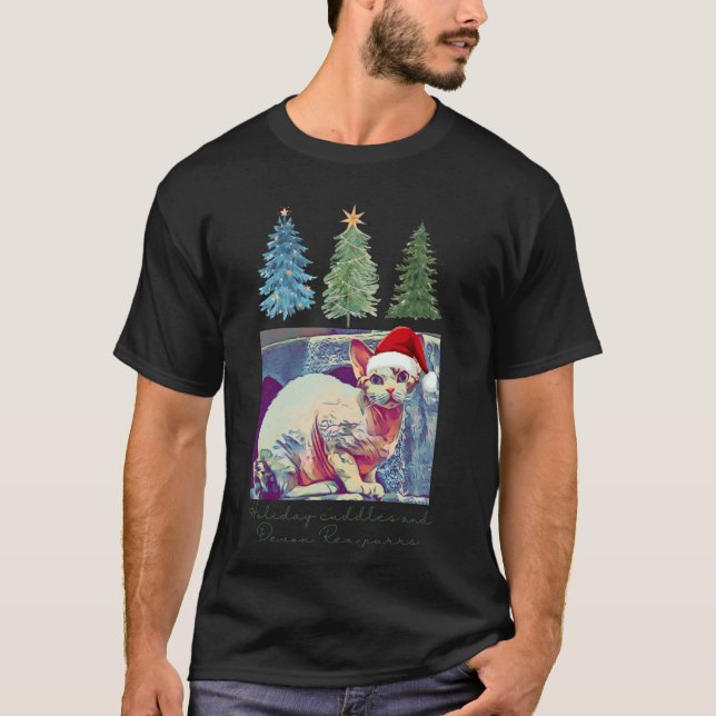Holiday cuddles and Devon Rex purrs funny cat T-Shirt (Front)