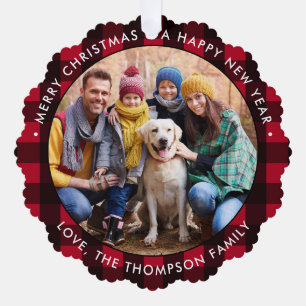 Holiday Custom Photo Farmhouse Red Buffalo Plaid Tree Decoration Card