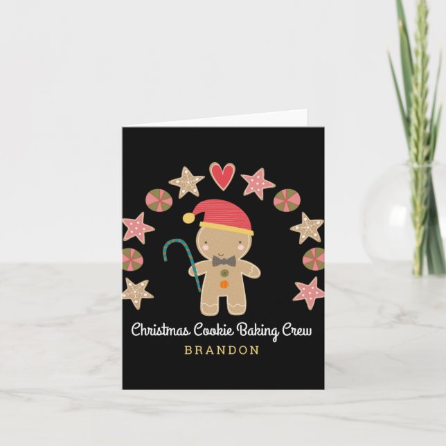 Holiday Cute Gingerbread Boy Cookie Baking Crew T  Card (Front)