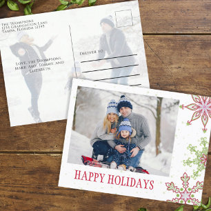 Holiday Cute Snowflake Whimsical Colourful 2 Photo Postcard