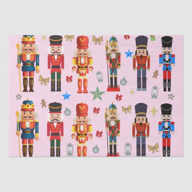 holiday cute toy soldier Nutcracker pattern pink Tissue Paper (Front)