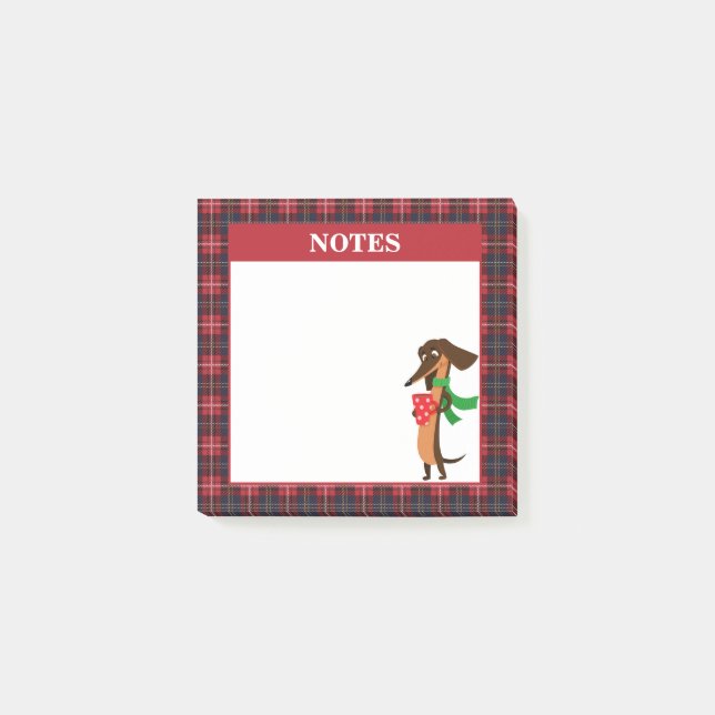 Holiday Dachshund Plaid Post-it Notes (Front)