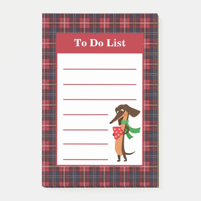 Holiday Dachshund Plaid Post-it Notes (Front)