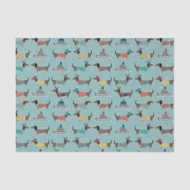 Holiday Dachshunds with Gifts and Sleds Pattern Tissue Paper (Front)