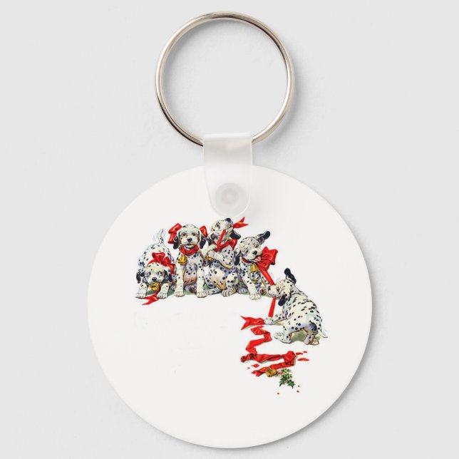 Holiday Dalmatian Pups Key Ring (Front)