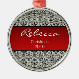 Holiday Damask Premium Round Ornament, Red Metal Tree Decoration