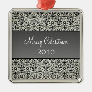 Holiday Damask Premium Square Ornament, Grey Metal Tree Decoration
