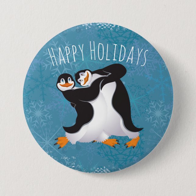 Holiday Dancing Penguins Button (Front)