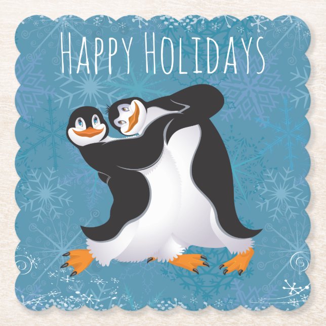 Holiday Dancing Penguins Paper Coaster (Front)