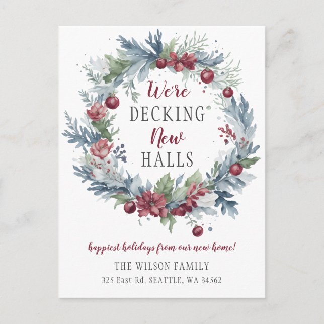 Holiday Decking The New Halls Moving Announcement Postcard (Front)