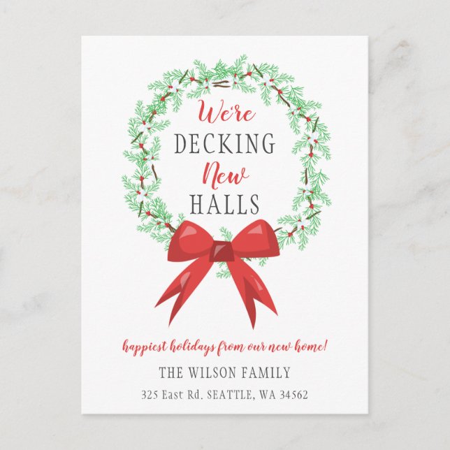 Holiday Decking The New Halls Moving Announcement Postcard (Front)
