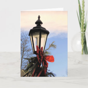 Holiday decorated lamp post card
