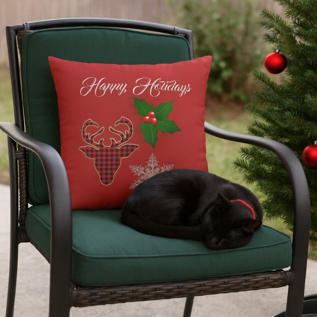 Holiday Deer Head, Snowflake and Holly Leaves   Cushion (Creator Uploaded)