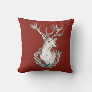 Holiday Deer with Winter Wreath Throw Pillow
