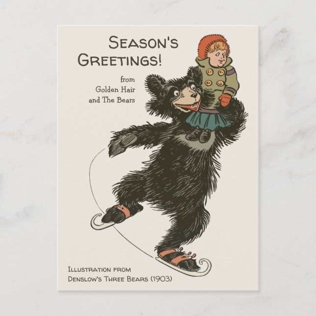 Holiday Denslow's Three Bears Ice-skating CC0887 Postcard (Front)