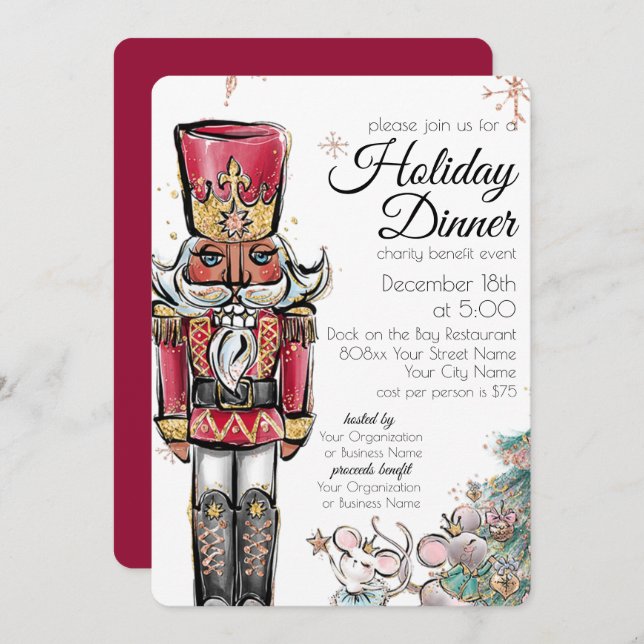 Holiday Dinner Charity Event Nutcracker Christmas Invitation (Front/Back)