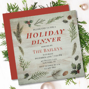 Holiday Dinner Christmas Rustic Winter Floral Invitation