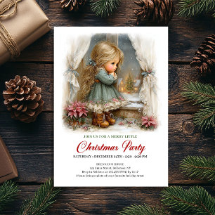 Holiday Dinner Invite Cute Girl Winter Scene Art