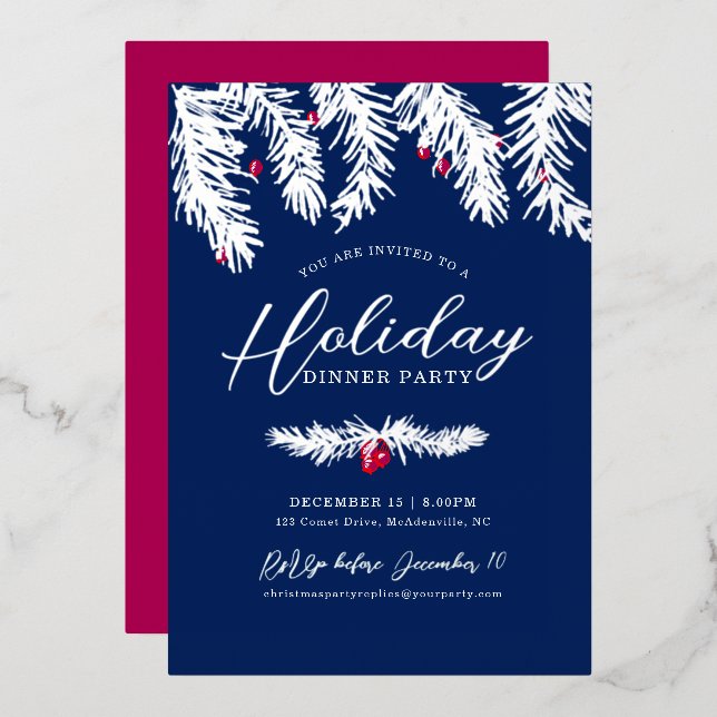 Holiday dinner party silver blue red christmas (Front/Back)