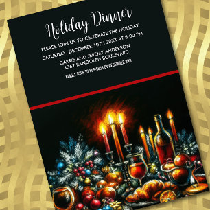 Holiday Dinner Pastel Drawing Invitation