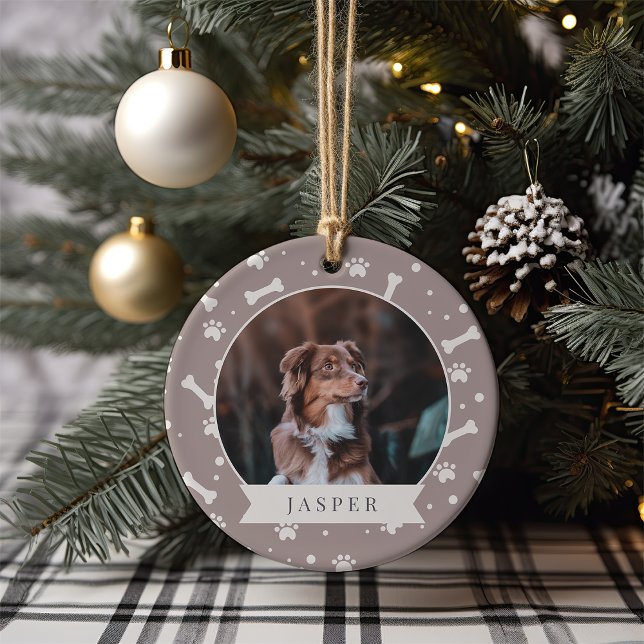 Holiday Dog Bone & Pawprint Personalised Pet Photo Ceramic Tree Decoration (Creator Uploaded)