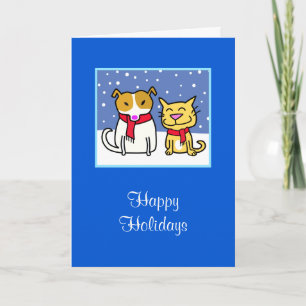 Holiday Dog & Cat in the Snow Card