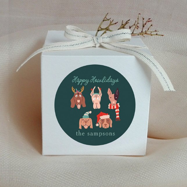 Holiday Dogs Happy Howlidays Classic Round Sticker (Creator Uploaded)