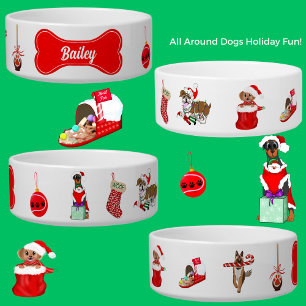 Holiday Dogs With Dog Toys Personalised Bowl