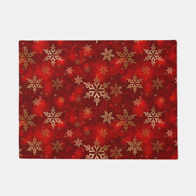 Holiday Doormat-Red & Gold Snowflakes Doormat (Front)