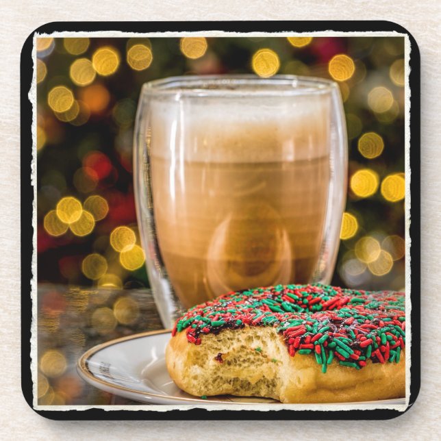 Holiday Doughnut & Coffee Plastic/Cork Coaster (Front)