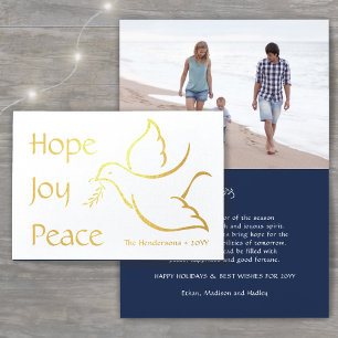 Holiday Dove Hope Joy Peace Navy Blue Modern Photo Foil Card