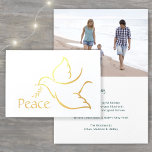 Holiday Dove Modern Peace Green Typography 1 Photo Foil Card<br><div class="desc">Wish family and friends a simple gift of peace for the holidays with an elegant dove one photo folded greeting card. All wording on this template (including "Peace" on front) is simple to customise, making it suitable for Christmas, New Years, Hanukkah and Rosh Hashanah. The white, green and gold foil...</div>