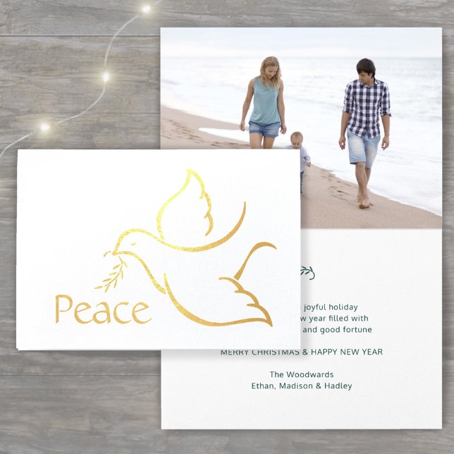 Holiday Dove Modern Peace Green Typography 1 Photo Foil Card (Creator Uploaded)