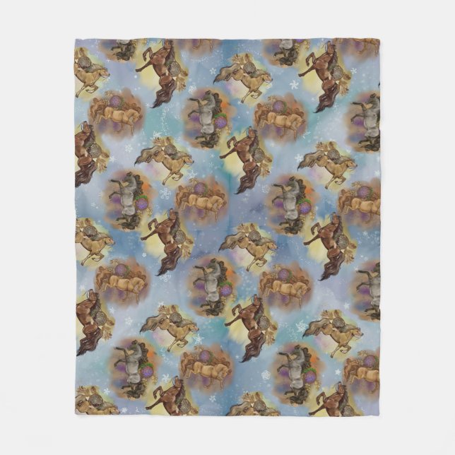 Holiday Dreamcatcher Western Horses Patterned Fleece Blanket (Front)