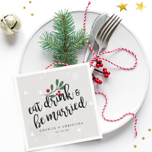 Holiday Eat Drink and Be Married Christmas Berries Napkin