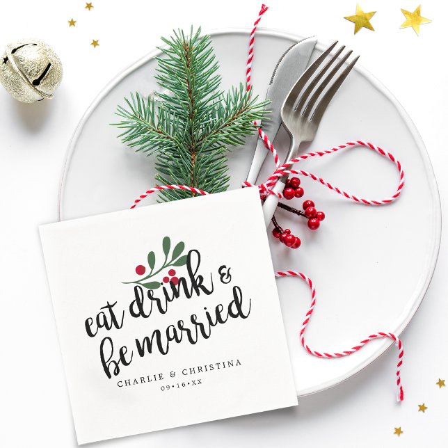 Holiday Eat Drink and Be Married Christmas Berries Napkin (Holiday Eat Drink and Be Married Christmas Berries Napkins)