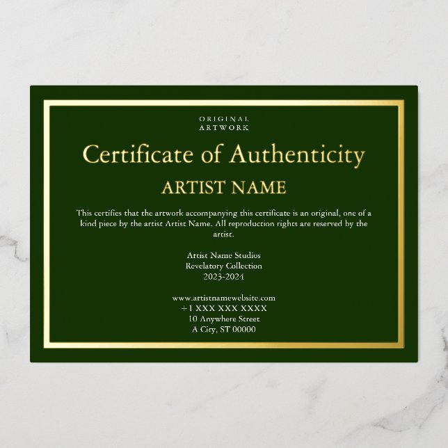 Holiday Edition Foil Certificate of Authenticity (Front)