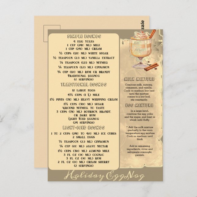 HOLIDAY EGGNOG RECIPES | Postcard (Front/Back)