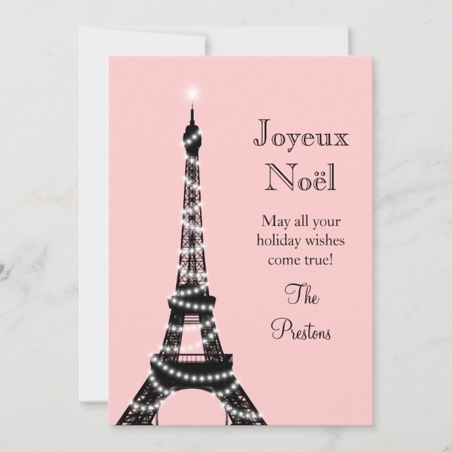 Holiday Eiffel Tower Card pink (Front)