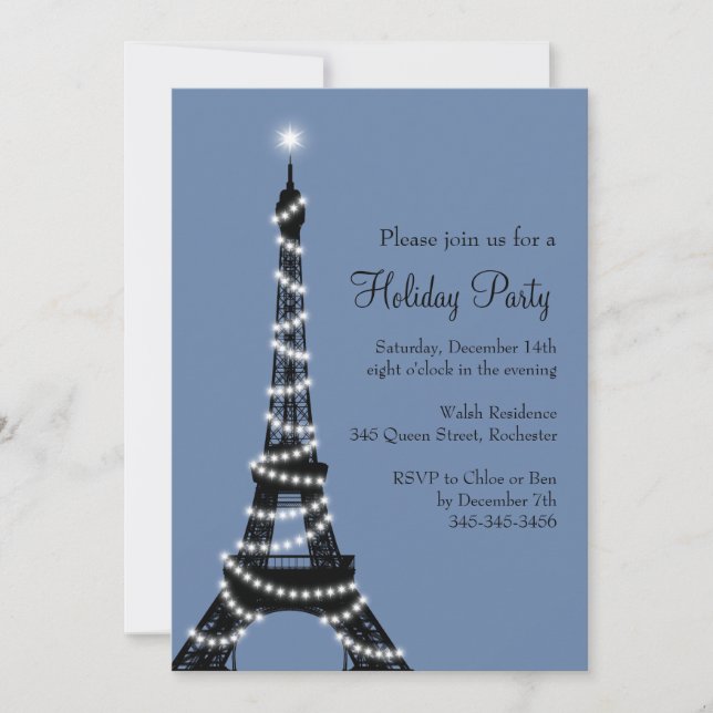Holiday Eiffel Tower Invitation blue (Front)