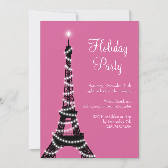 Holiday Eiffel Tower Invitation pink (Front)