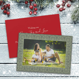 Holiday Elegant Green Snowflake Classic 1 Photo Card