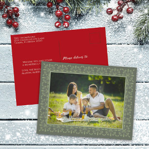 Holiday Elegant Green Snowflake Classic 1 Photo Postcard