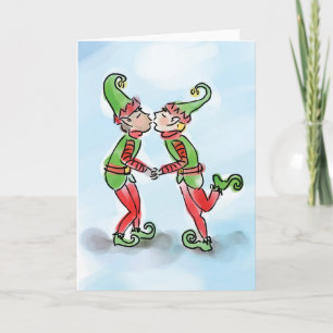 Holiday Elves Kissing Card