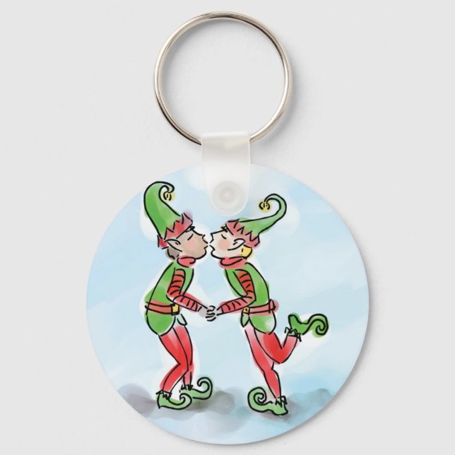 Holiday Elves Kissing Key Ring (Front)