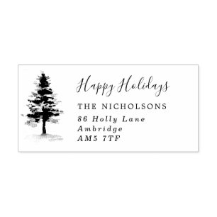 Holiday Etched Pine Tree Family Address Rubber Sta Stamp