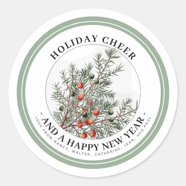 Holiday Evergreen Berries Personalised Sentiment   Classic Round Sticker (Front)