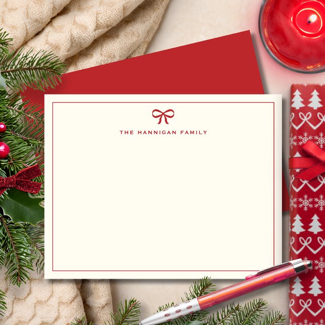 Holiday Family Cute Red Bow Elegant Christmas Card (Creator Uploaded)