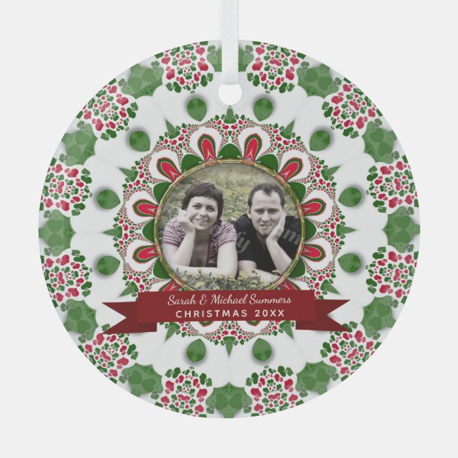 Holiday Family Friends Keepsake Photo Gift Glass Tree Decoration (Front)