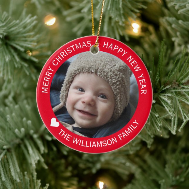 Holiday Family Photo Christmas New Year Red Ceramic Tree Decoration (Tree)